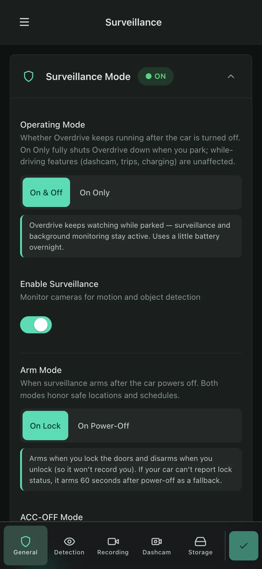 OverDrive Surveillance screen